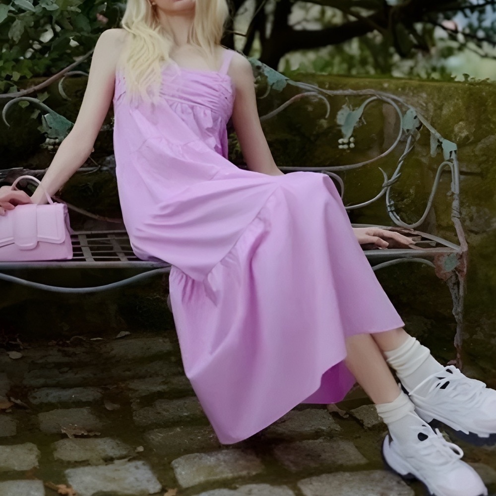 NWT Zara Cotton Poplin Sleeveless Maxi Dress Pink Blogger Fave - Picture 3 of 9